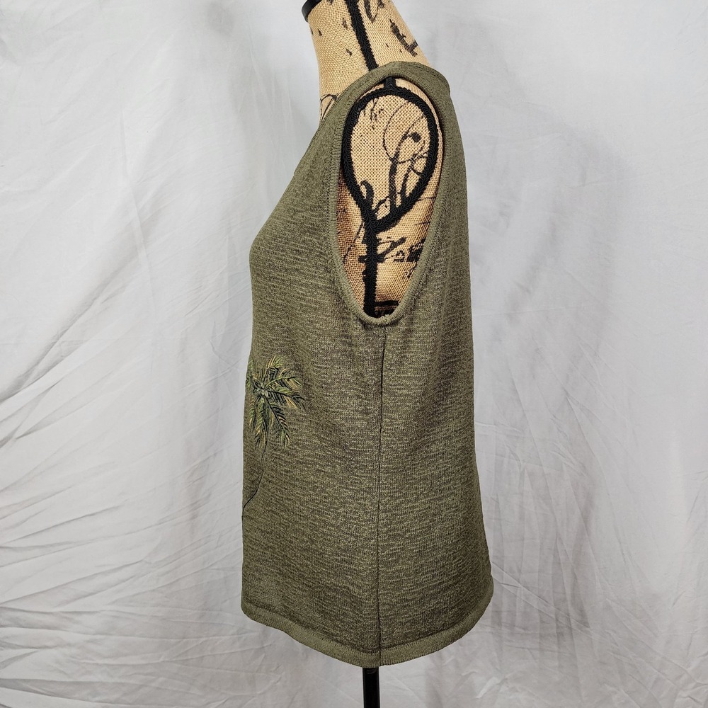 Vintage UNIFORM John Paul Richard Size XL Olive Sleeveless Palm Tree Sweater EUC - Picture 4 of 11